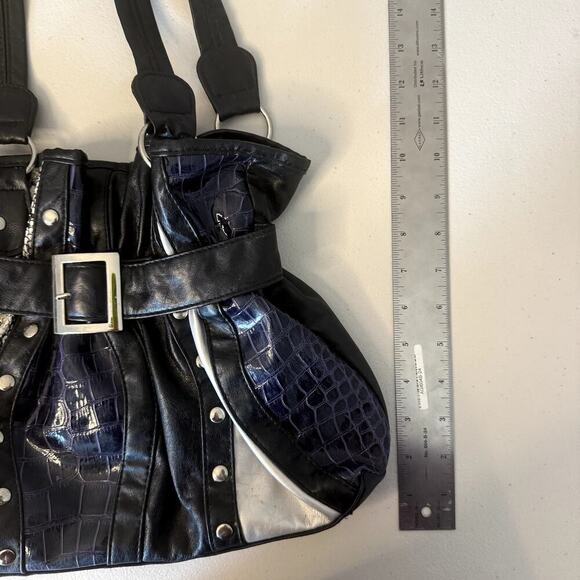 Y2K Patchwork Hobo Bag Purse Reptile Purple Black Shoulder Bag Studded - Picture 6 of 6